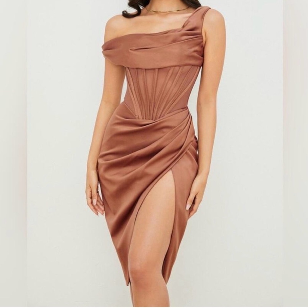 House of CB One Shoulder Brown Dress